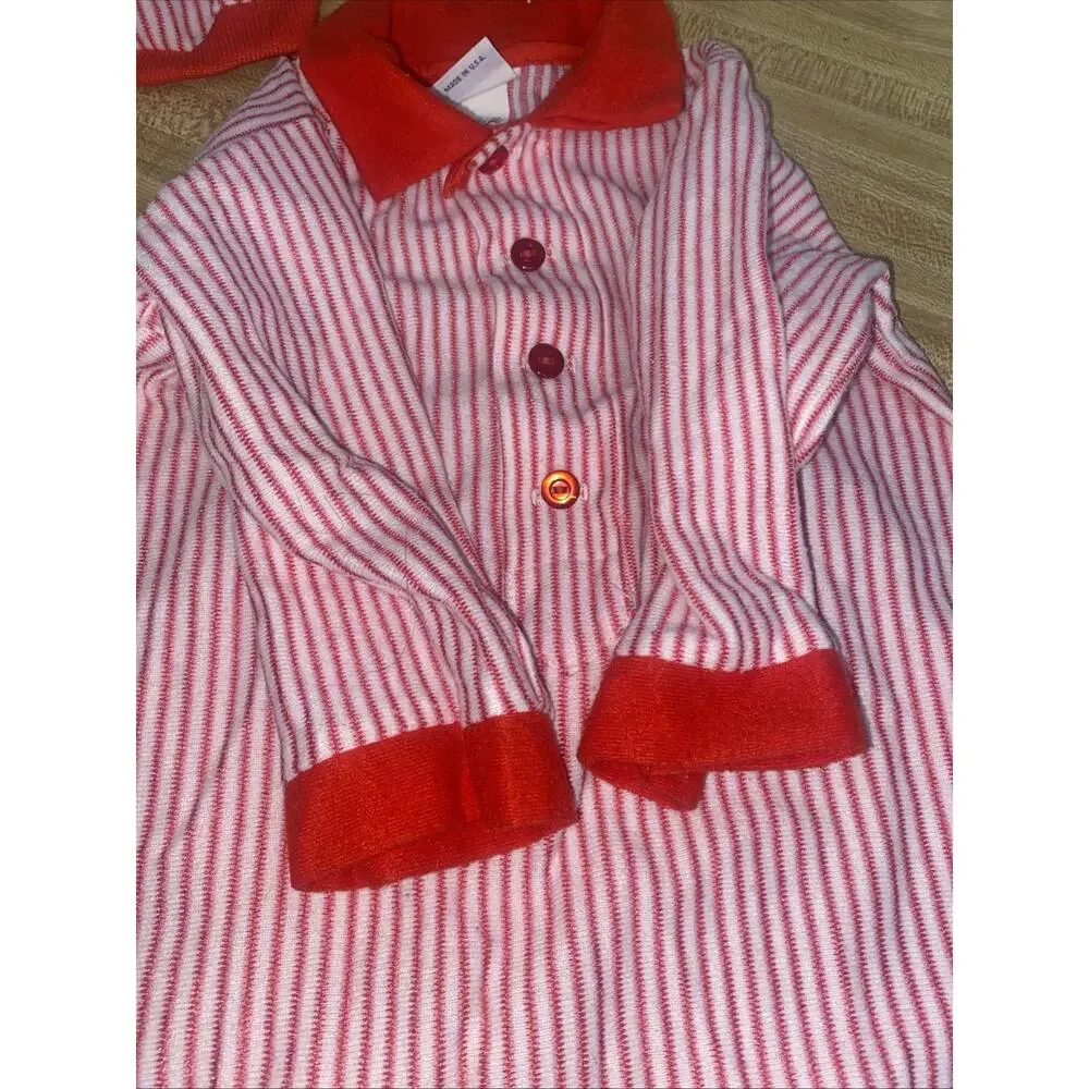 80s 2 Pc Olexis Baby Infant Red White Striped Gown Cap 18-25 Lbs USA